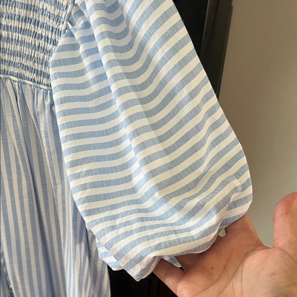 Entro Light Blue and White Smocked Striped Dress - Picture 5 of 8